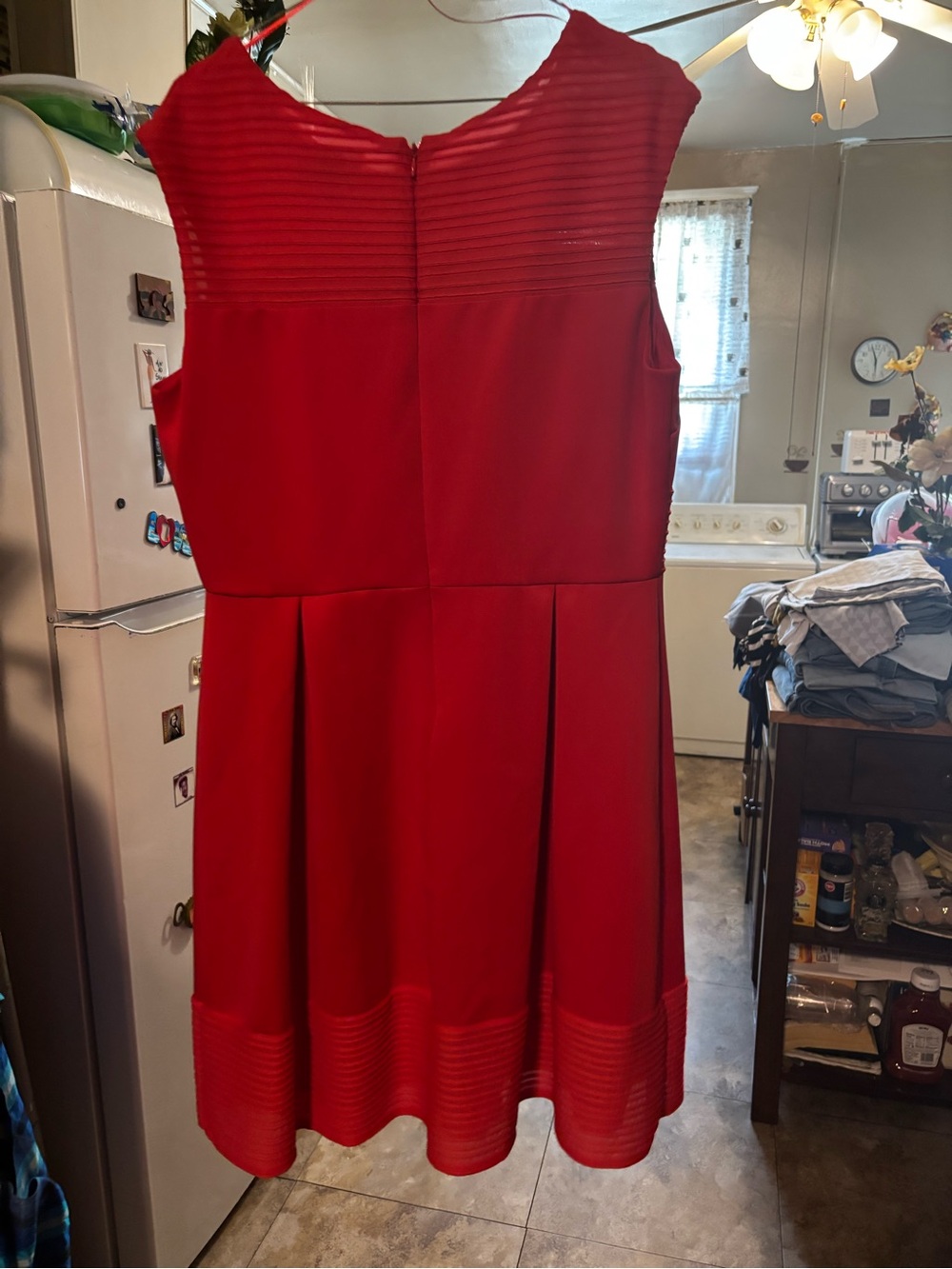 SD Collection Red Sleeveless Pleated-Yoke Midi Dress